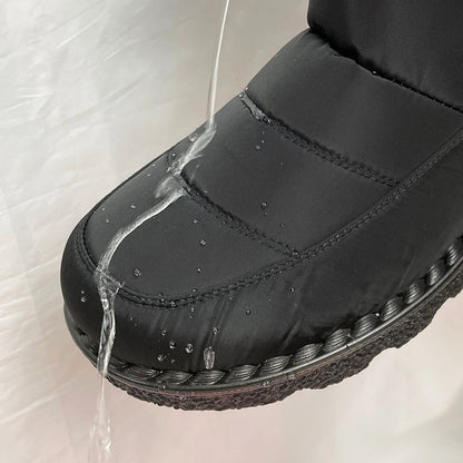 Gefütterte Winterstiefel aus Kunstpelz, wasserdicht und rutschfest, mit warmem Plüschfutter und dicker Sohle, Knöchelstiefel für Damen, Schneestiefel