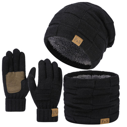 Bestseller Drei-teiliges Winter-Set aus Mütze, Schal & Handschuhen – Dick gefütterte Strick-Ohrenmütze mit verstellbarem Riemen, Unisex-Allround-Nackenwärmer für Männer und Frauen