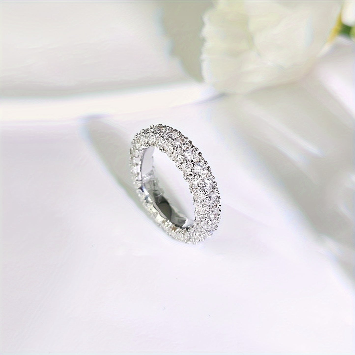 Women's 3-Row Eternity Ring, 14K Gold Plated with Cubic Zirconia, Eternity Band Ring Jewelry