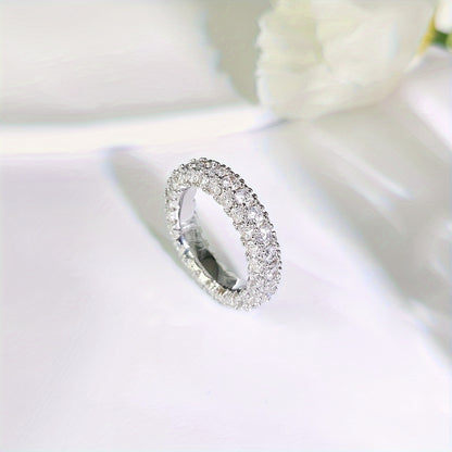 Women's 3-Row Eternity Ring, 14K Gold Plated with Cubic Zirconia, Eternity Band Ring Jewelry
