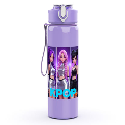 Plastikwasserflasche, Kpop-Mode-Design, Geeignet für Camping, Fitnessstudio, Picknick, Große Kapazität, Leicht zu reinigen, Leicht, Tragbar, 25oz/750ml, Perfektes Geschenk zum Geburtstag