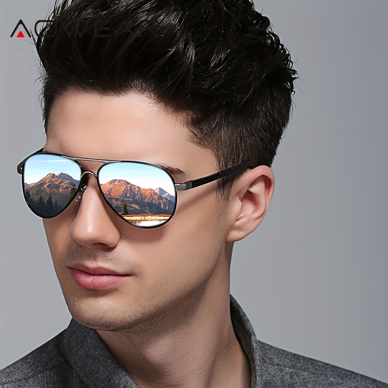 AOWEAR UV400 Piloten-Sonnenbrille für Männer mit polarisierten Spiegelgläsern zum Fahren