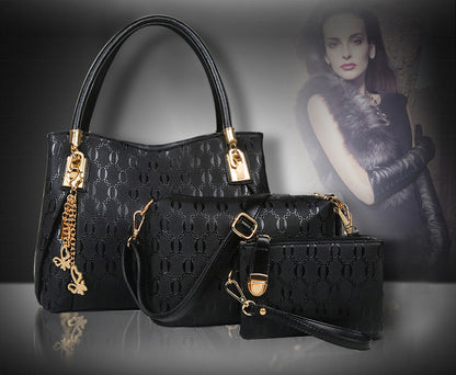 Damenhandtaschen 3-teiliges Set Damen Schultertasche Modische Geldbörse Vintage Kunst-Leder Tasche Handtasche mit großer Kapazität Schräg Schultertasche