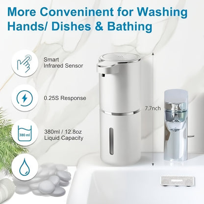 Ein 380 ml wiederaufladbarer automatischer Sensorspender für Seife, geeignet für Schaumschhandseife und Küchenreiniger mit automatischer Sensortechnologie