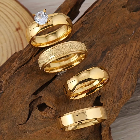 4-teiliges Set goldener Ringe aus Edelstahl