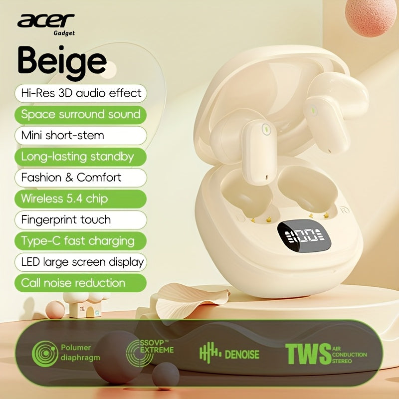 [Acer Offiziell Original] TWS Kabellose Ohrhörer mit Tiefbass-Stereo + Geräuschunterdrückung bei Anrufen, Ultra lange Akkulaufzeit, In-Ear-Design für Sport und Laufen, Mini und kompakt, HIFI-Sound, leichtes Touch-Bedienung