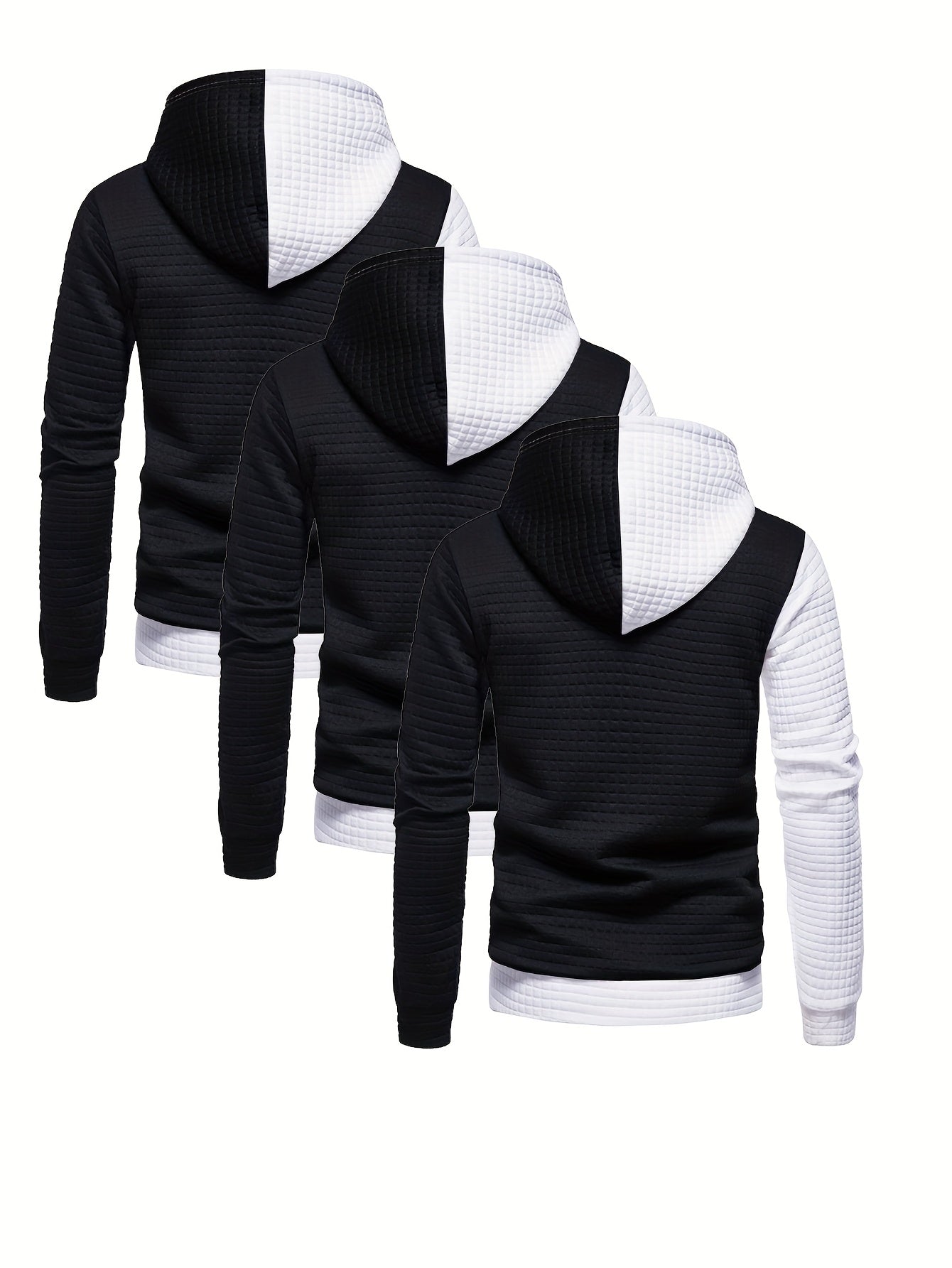 3er-Set kariertes Color-Block-Sporthoodie, vielseitiges Kapuzen-Sweatshirt, lässiges Street-Hoodie.