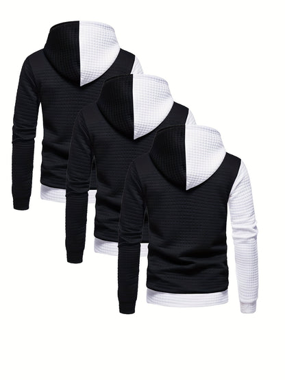 3er-Set kariertes Color-Block-Sporthoodie, vielseitiges Kapuzen-Sweatshirt, lässiges Street-Hoodie.