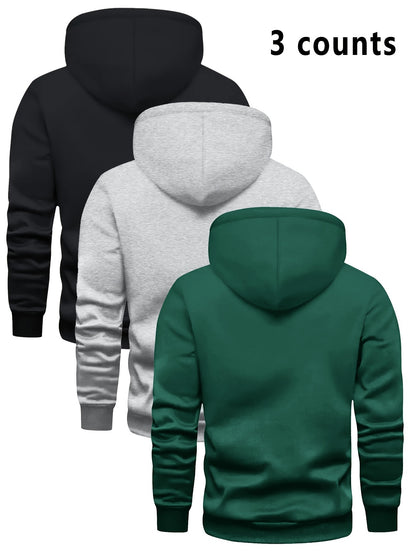 3er-Set Herren-Casual-Hoodies mit Fleece, stilvoll und vielseitig.