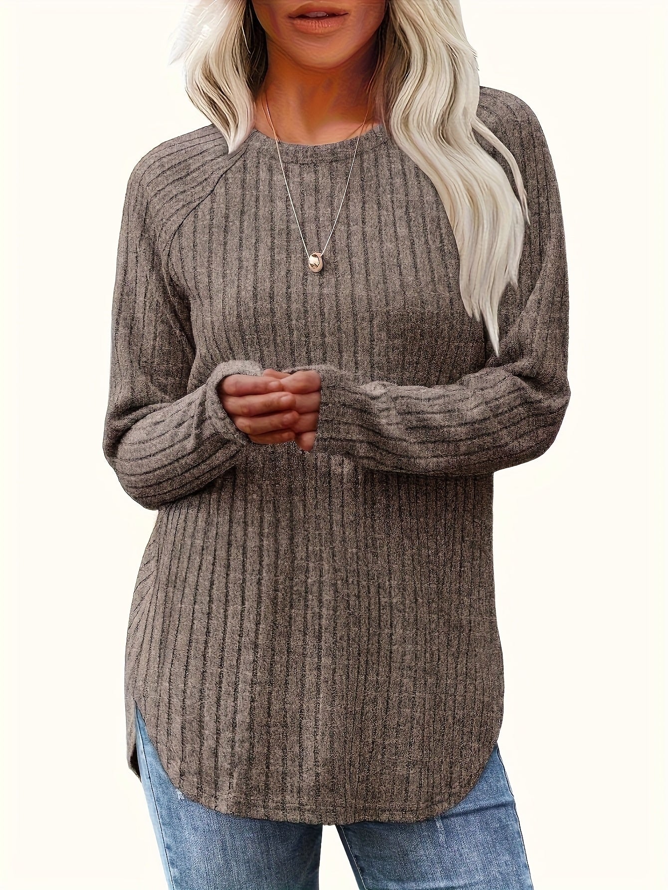 Vierteiliges Set Damenmode Oberteil Herbst Winter Basic Locker Elegant Rundhals Langarm Pullover