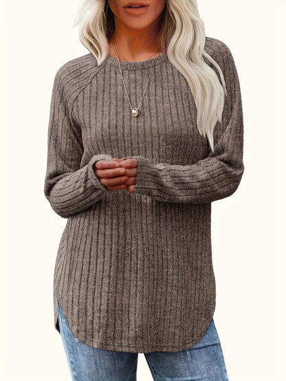 Vierteiliges Set Damenmode Oberteil Herbst Winter Basic Locker Elegant Rundhals Langarm Pullover