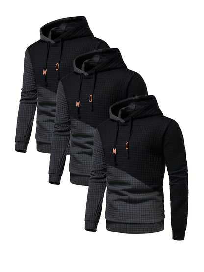 3er-Set kariertes Color-Block-Sporthoodie, vielseitiges Kapuzen-Sweatshirt, lässiges Street-Hoodie.