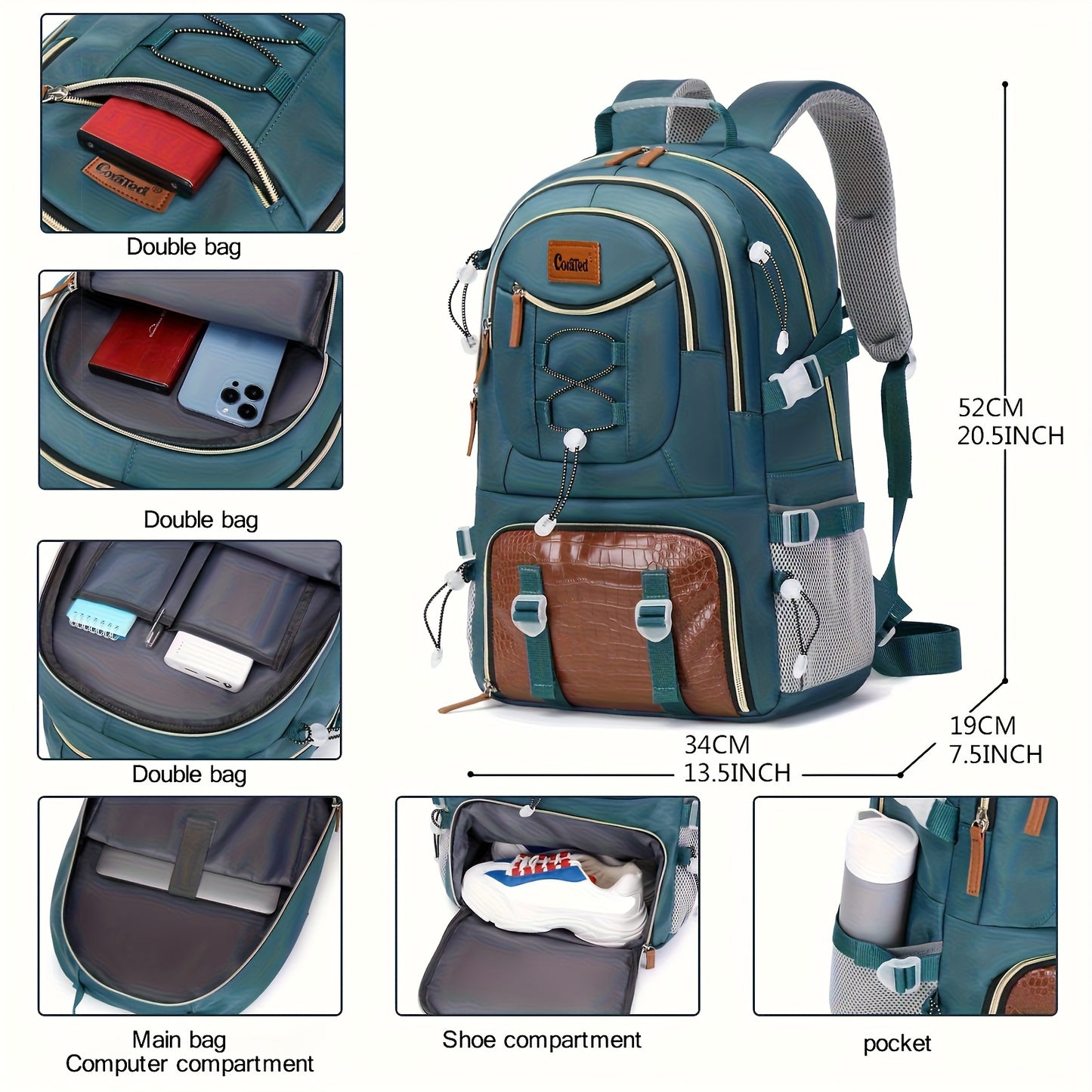 Großer Outdoor-Reiserucksack mit hoher Kapazität, mit Laptop-/Tablet-Fach, Schuhfach, verstellbaren Gurten - langlebiger Sport-Rucksack