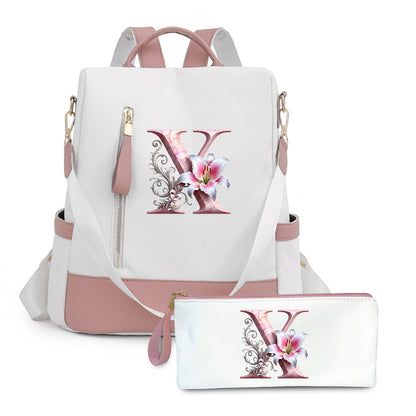 2er-Set Rucksack und Handtasche kompatibel für Tablet/Laptop - Große Kapazität mit mehreren Fächern / Reisetaschen mit verstellbaren Gurten, leichtes Design & A-Z Buchstabenoptionen