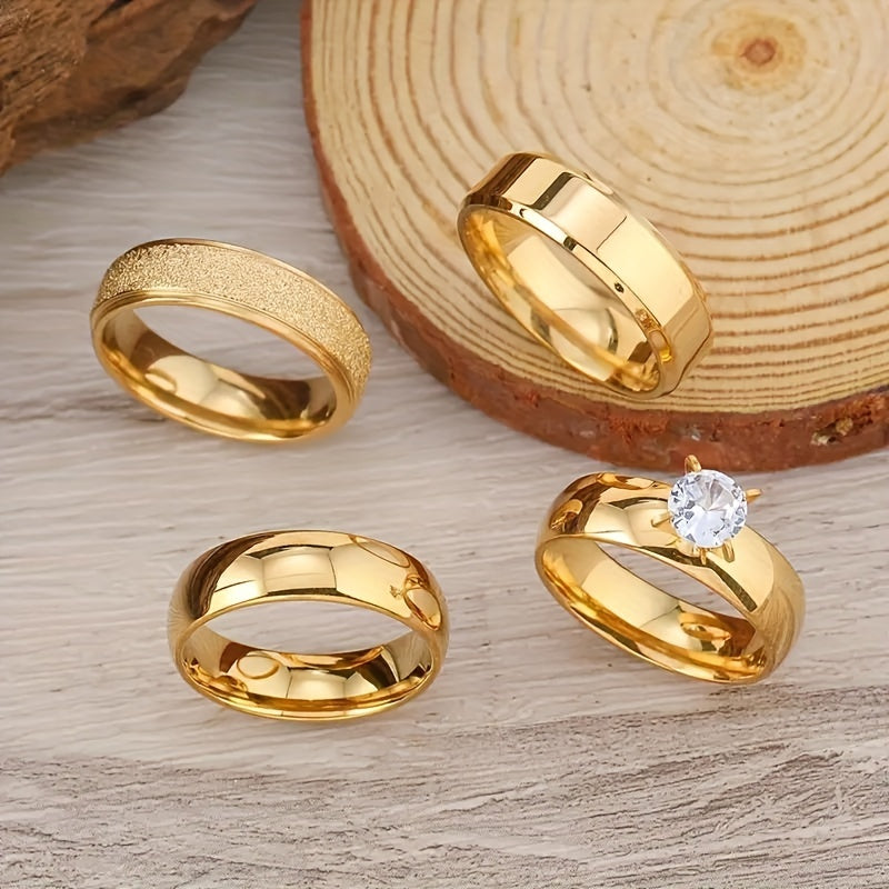 4-teiliges Set goldener Ringe aus Edelstahl