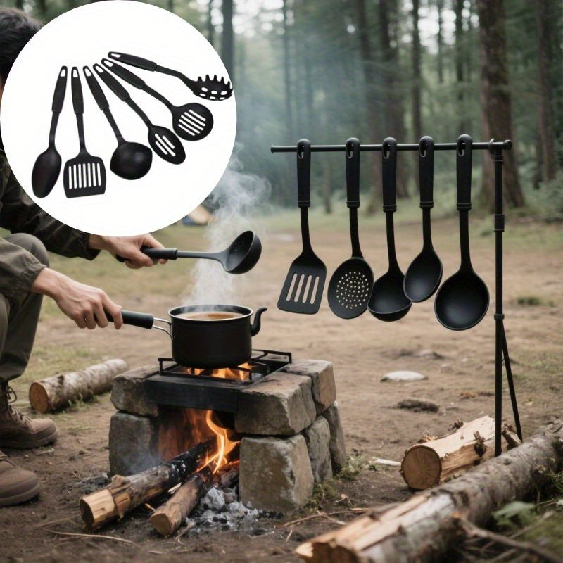 6-teiliges, strapazierfähiges, hitzebeständiges Set mit Kelle, Löffel, Schaumlöffel, Spatel, Schöpflöffel und Spaghettilöffel