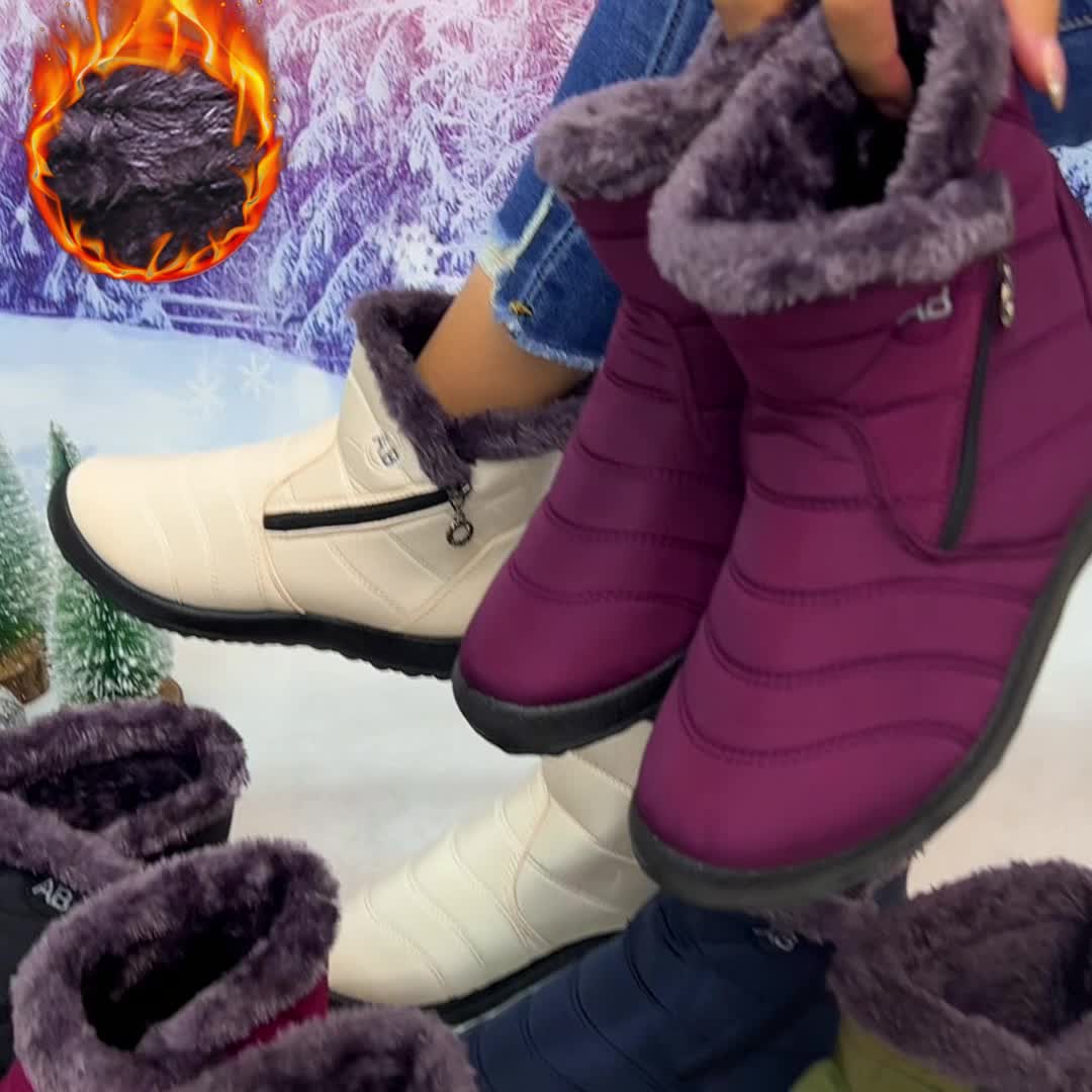Damen Stiefeletten mit flauschigem Kragen, stilvolle Winterschuhe, bequemes Slip-On-Design, trendige kurze Stiefel, perfekt für kaltes Wetter