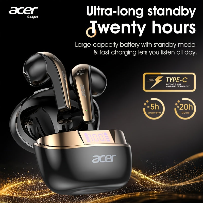 Acer True Wireless Stereo Ohrhörer | Geräuschunterdrückung bei Anrufen, Hi-Fi-Sound, leichtes Touchscreen-Design, extra lange Standby-Zeit, Sport- und Lauf-Ohrhörer,  stilvolles Aussehen