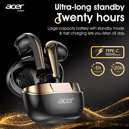 Acer True Wireless Stereo Ohrhörer | Geräuschunterdrückung bei Anrufen, Hi-Fi-Sound, leichtes Touchscreen-Design, extra lange Standby-Zeit, Sport- und Lauf-Ohrhörer,  stilvolles Aussehen