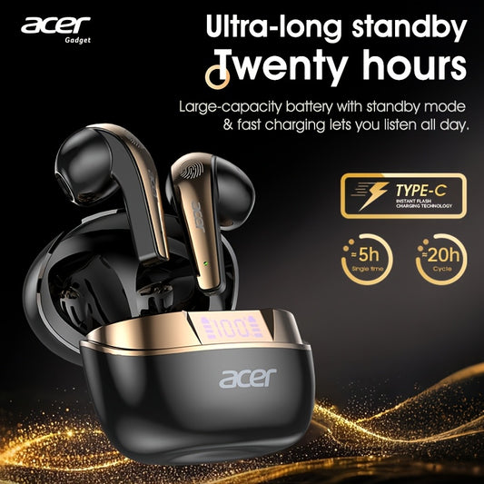 Acer True Wireless Stereo Ohrhörer | Geräuschunterdrückung bei Anrufen, Hi-Fi-Sound, leichtes Touchscreen-Design, extra lange Standby-Zeit, Sport- und Lauf-Ohrhörer,  stilvolles Aussehen
