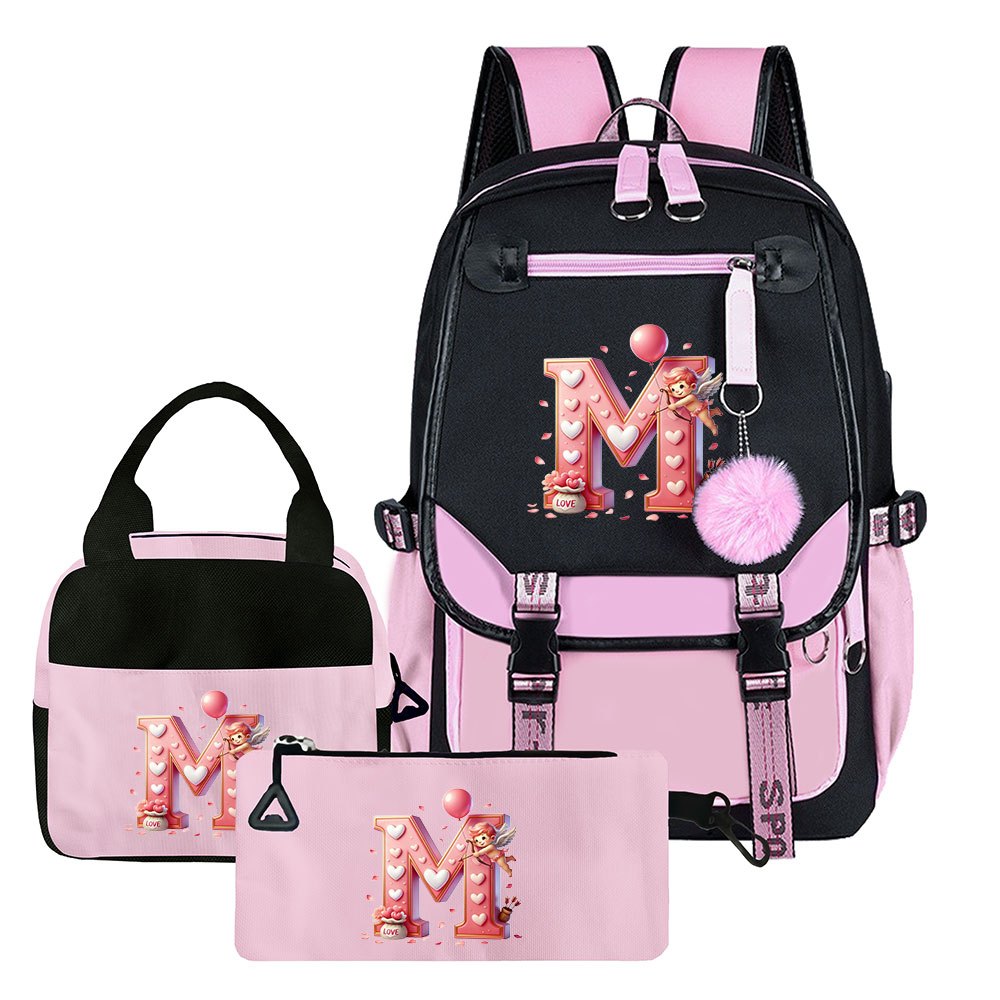 3-teiliges Set: Rucksack-Set mit Cupid-Herz-Elementen, beinhaltet Rucksack, Clutch und Tote Bag, modisch und praktisch