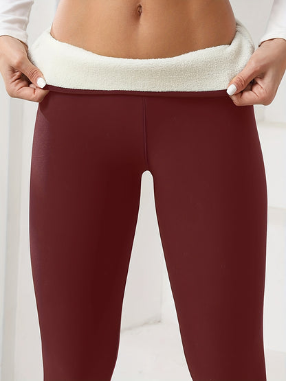 Damen Yoga-Leggings mit hoher Elastizität - Einfarbig, Enganliegend, Besonders Wärmend, Ideal für Laufen, Fitness & Outdoor-Aktivitäten, Wärmeverstärkender Stoff, Wärmende Leggings | Hoch elastischer Stoff | Glatte Textur Leggings