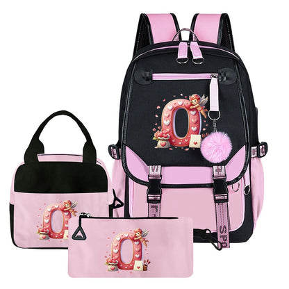 3-teiliges Set: Rucksack-Set mit Cupid-Herz-Elementen, beinhaltet Rucksack, Clutch und Tote Bag, modisch und praktisch