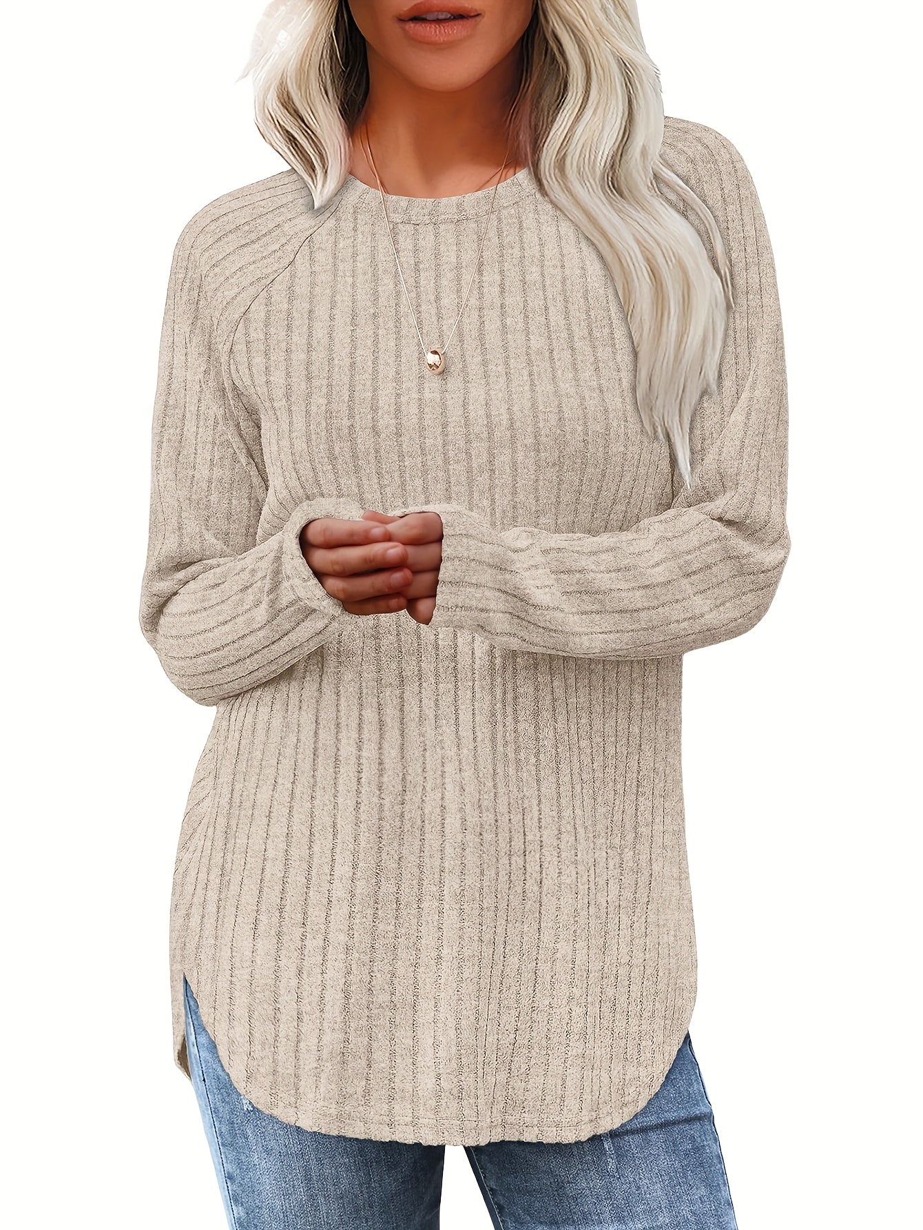 Vierteiliges Set Damenmode Oberteil Herbst Winter Basic Locker Elegant Rundhals Langarm Pullover