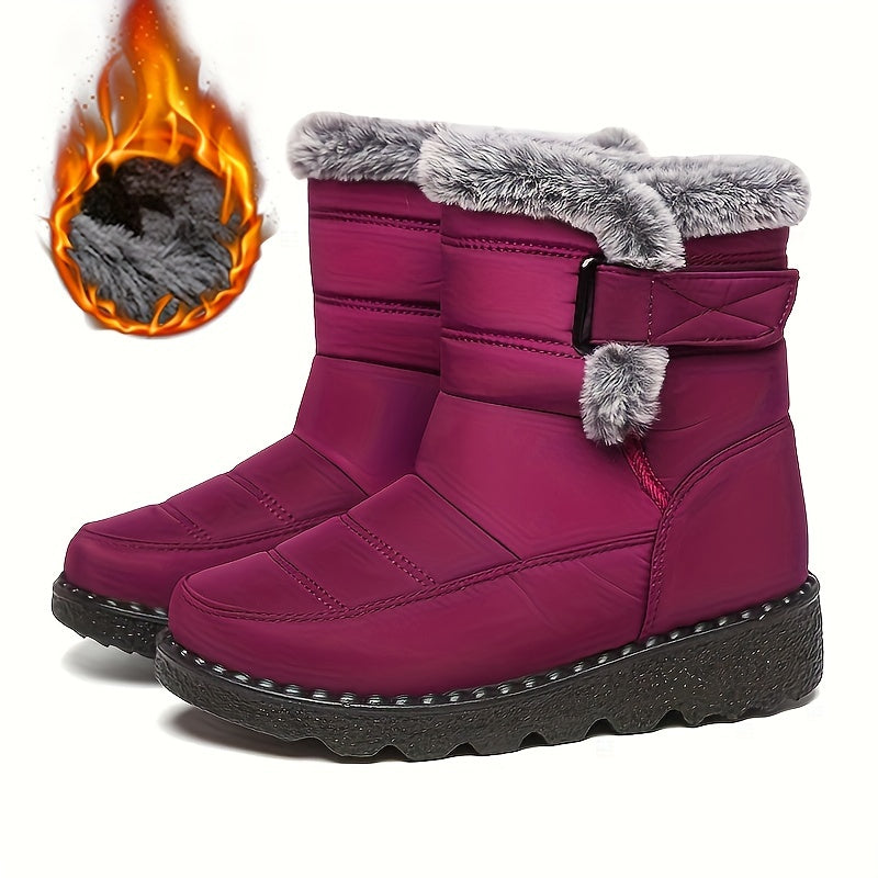 Gefütterte Winterstiefel aus Kunstpelz, wasserdicht und rutschfest, mit warmem Plüschfutter und dicker Sohle, Knöchelstiefel für Damen, Schneestiefel
