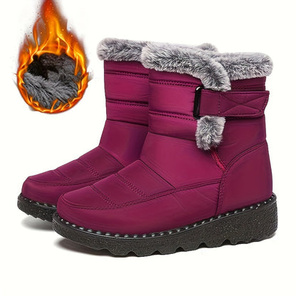 Gefütterte Winterstiefel aus Kunstpelz, wasserdicht und rutschfest, mit warmem Plüschfutter und dicker Sohle, Knöchelstiefel für Damen, Schneestiefel