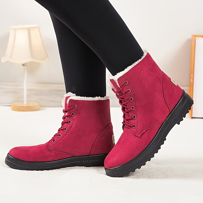 Damen-Winterstiefel für den Schnee - Rutschfeste PU-Sohle, Schnürverschluss, Gepolsterte Innensohle - Winterstiefel für Alltag und festliche Outfits - Erweiterte Größen bis US Damengröße 44 (EU 43) - Schwarze Stiefel für Winterabenteuer im Schnee
