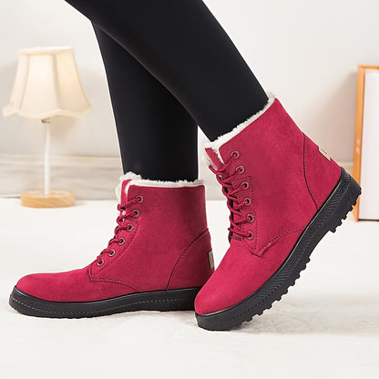 Damen-Winterstiefel für den Schnee - Rutschfeste PU-Sohle, Schnürverschluss, Gepolsterte Innensohle - Winterstiefel für Alltag und festliche Outfits - Erweiterte Größen bis US Damengröße 44 (EU 43) - Schwarze Stiefel für Winterabenteuer im Schnee