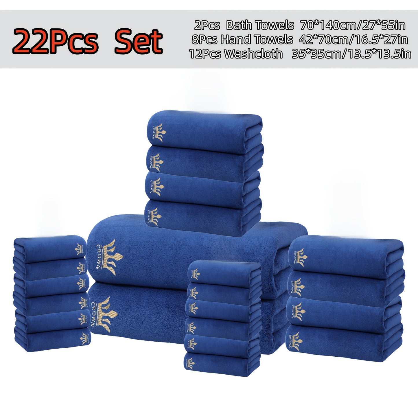 22-teiliges ultraweiches Korallenbad-Set, enthält 2 Badehandtücher (70 x 140 cm), 8 Handtücher (42 x 70 cm) und 12 Waschlappen (35 x 35 cm). Schnell trocknend, sehr saugfähig und leicht