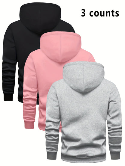 3er-Set Herren-Casual-Hoodies mit Fleece, stilvoll und vielseitig.