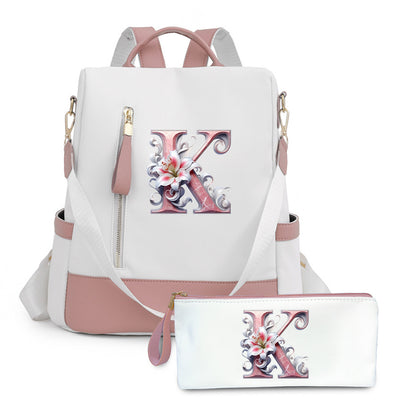 2er-Set Rucksack und Handtasche kompatibel für Tablet/Laptop - Große Kapazität mit mehreren Fächern / Reisetaschen mit verstellbaren Gurten, leichtes Design & A-Z Buchstabenoptionen