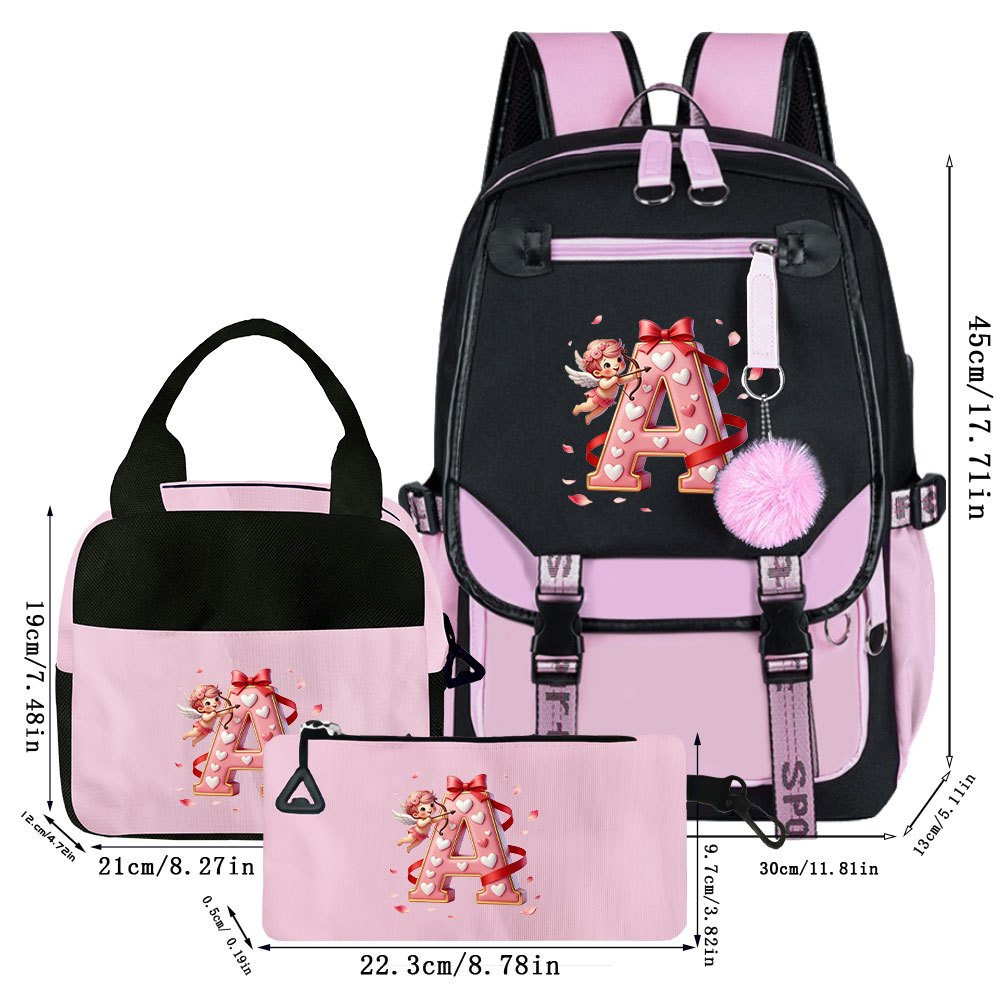 3-teiliges Set: Rucksack-Set mit Cupid-Herz-Elementen, beinhaltet Rucksack, Clutch und Tote Bag, modisch und praktisch