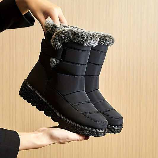 Gefütterte Winterstiefel aus Kunstpelz, wasserdicht und rutschfest, mit warmem Plüschfutter und dicker Sohle, Knöchelstiefel für Damen, Schneestiefel