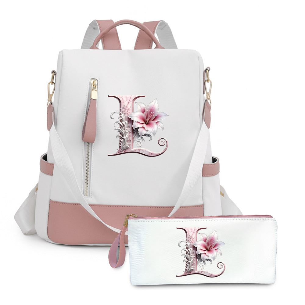 2er-Set Rucksack und Handtasche kompatibel für Tablet/Laptop - Große Kapazität mit mehreren Fächern / Reisetaschen mit verstellbaren Gurten, leichtes Design & A-Z Buchstabenoptionen
