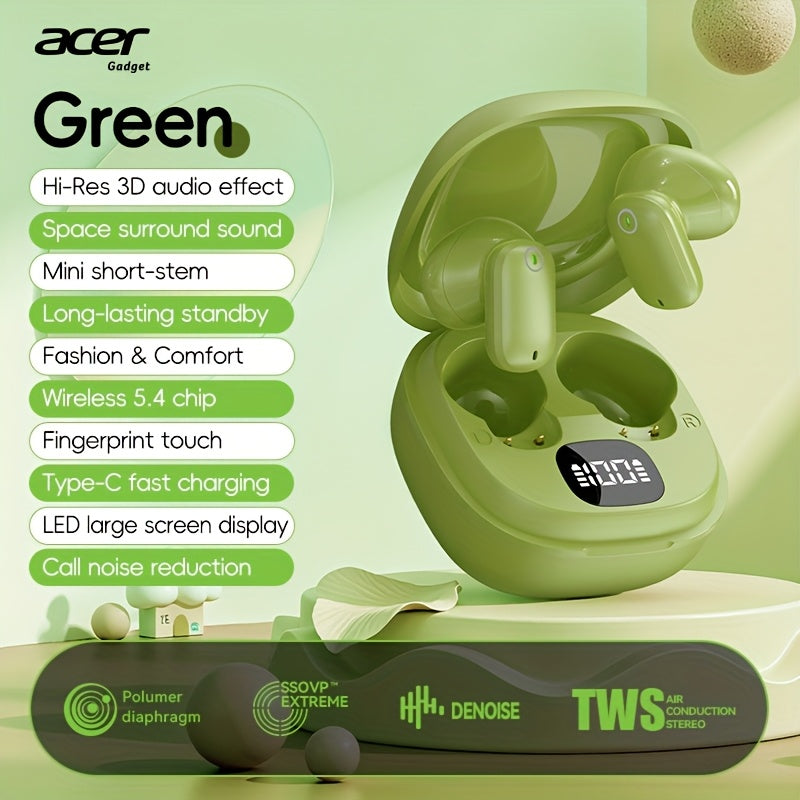 [Acer Offiziell Original] TWS Kabellose Ohrhörer mit Tiefbass-Stereo + Geräuschunterdrückung bei Anrufen, Ultra lange Akkulaufzeit, In-Ear-Design für Sport und Laufen, Mini und kompakt, HIFI-Sound, leichtes Touch-Bedienung