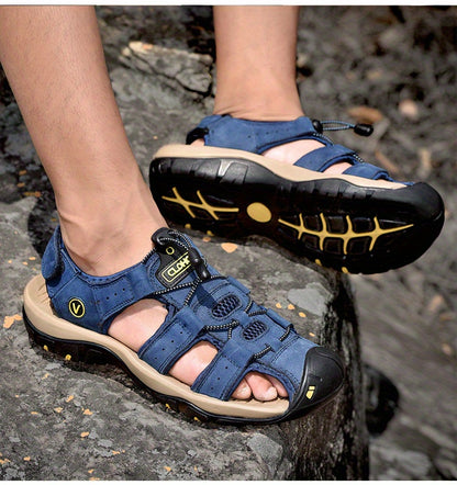 CLOHOO Marke Rindsleder Gummisohle Dicke Sohle Handgefertigte Freizeit Geschlossene Zehen Herren Sandalen