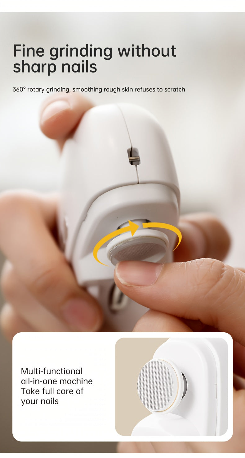 2-in-1 Elektrischer Nagelknipser und Polierer mit LED-Licht, Anti-Quetsch-Sicherheitsfunktion, Polier- und Schleiffunktionen, USB-Aufladung, Multifunktionales Maniküre-Werkzeug