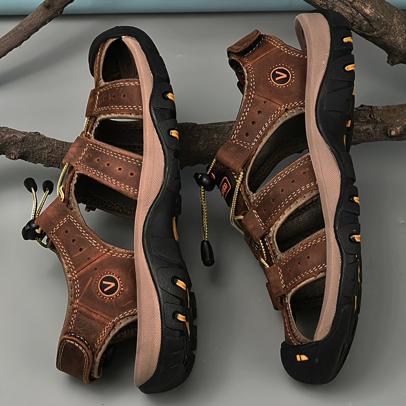 CLOHOO Marke Rindsleder Gummisohle Dicke Sohle Handgefertigte Freizeit Geschlossene Zehen Herren Sandalen