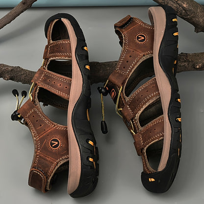 CLOHOO Marke Rindsleder Gummisohle Dicke Sohle Handgefertigte Freizeit Geschlossene Zehen Herren Sandalen