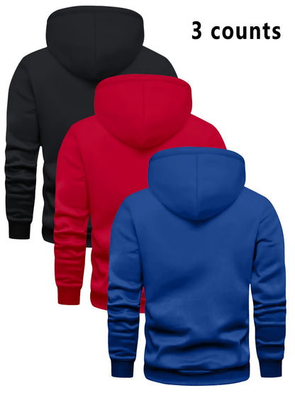 3er-Set Herren-Casual-Hoodies mit Fleece, stilvoll und vielseitig.