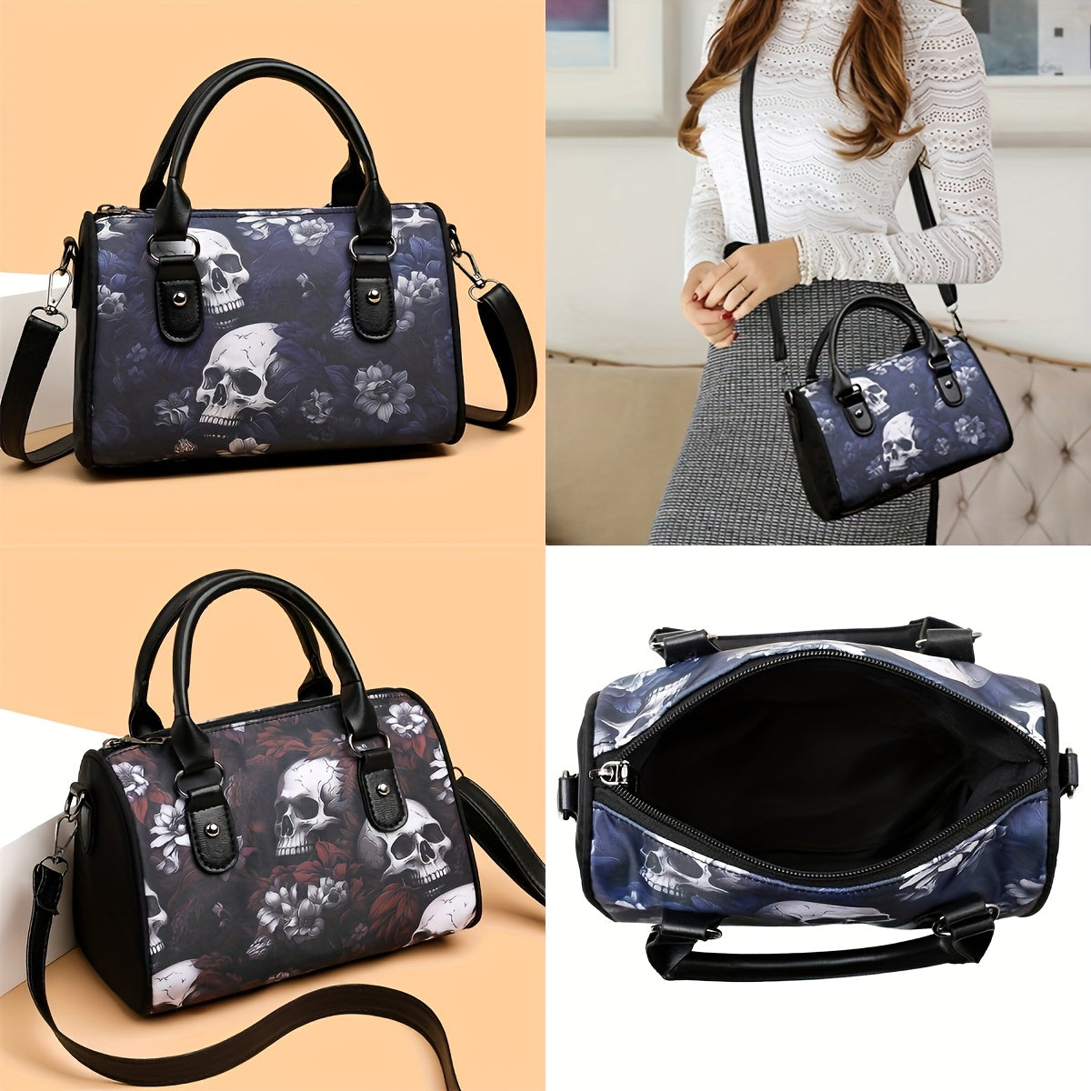 Eine stilvolle Schultertasche von Perfect Lily für Frauen im Totenkopf-Design, mit einem geräumigen und minimalistischen Design, aus Nylon gefertigt,