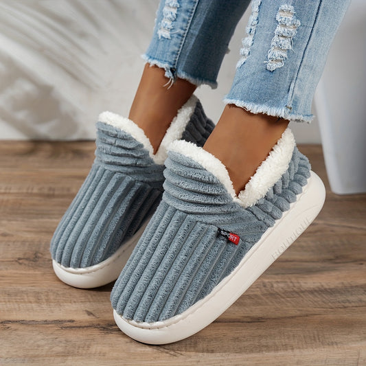 MZMQS Damen Winter-Hausschuhe mit plüschartigem Innenfutter und dicker PU-Sohle , verschiedene Farben (Pink/Beige/Navy/Türkis/Olive/Weiß)