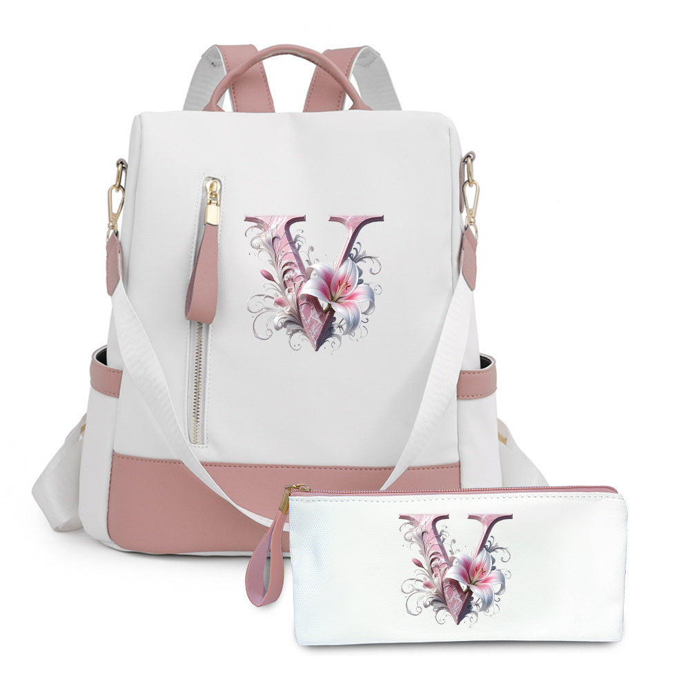 2er-Set Rucksack und Handtasche kompatibel für Tablet/Laptop - Große Kapazität mit mehreren Fächern / Reisetaschen mit verstellbaren Gurten, leichtes Design & A-Z Buchstabenoptionen