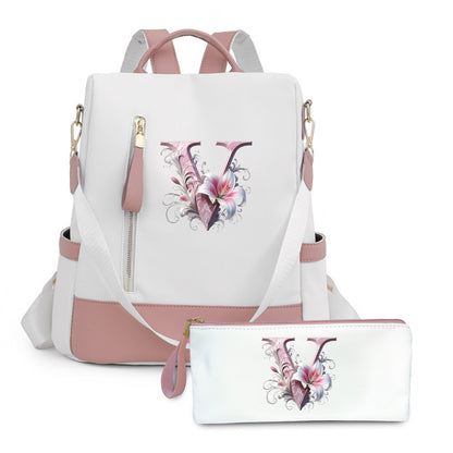 2er-Set Rucksack und Handtasche kompatibel für Tablet/Laptop - Große Kapazität mit mehreren Fächern / Reisetaschen mit verstellbaren Gurten, leichtes Design & A-Z Buchstabenoptionen