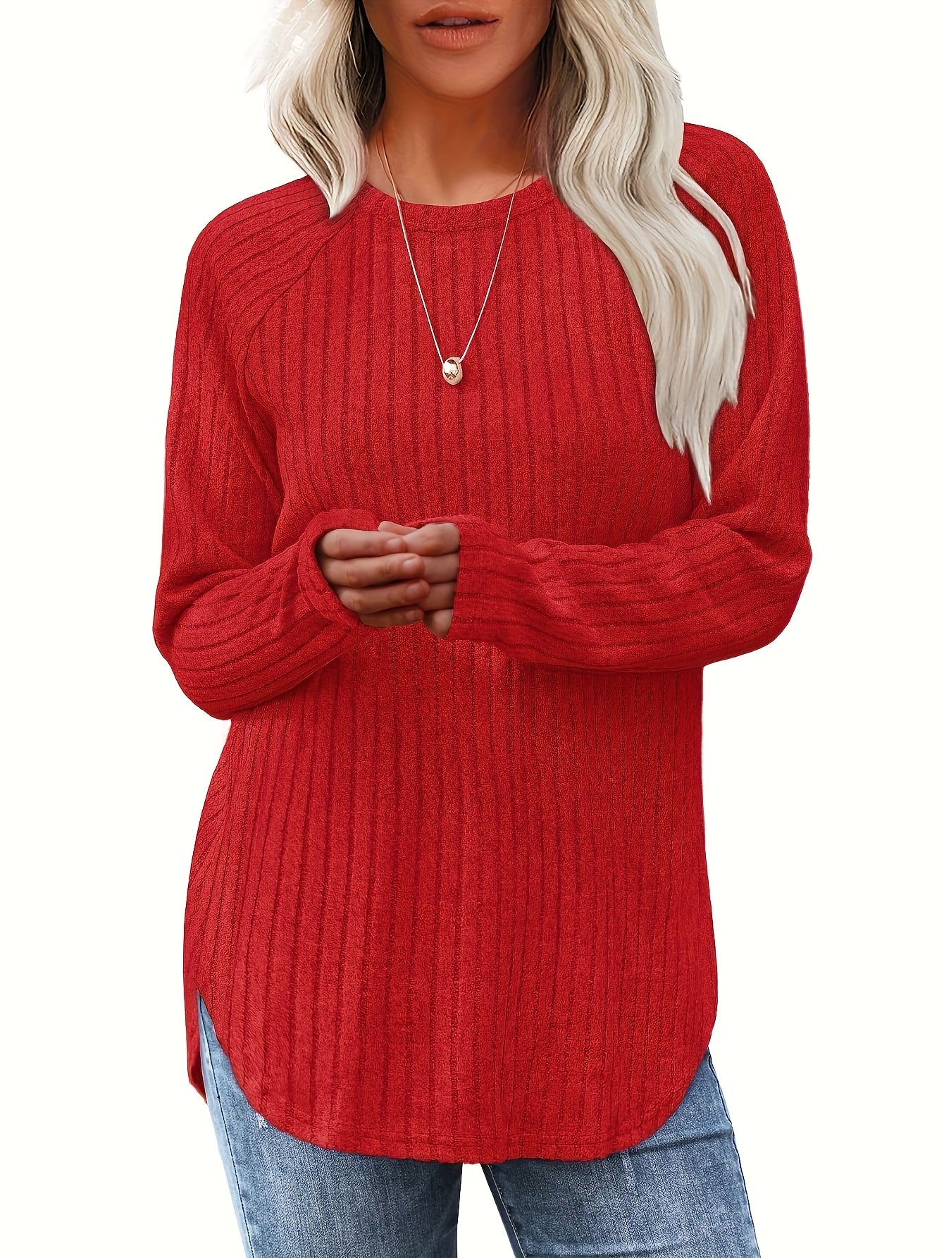 Vierteiliges Set Damenmode Oberteil Herbst Winter Basic Locker Elegant Rundhals Langarm Pullover