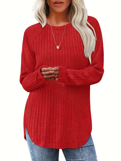 Vierteiliges Set Damenmode Oberteil Herbst Winter Basic Locker Elegant Rundhals Langarm Pullover